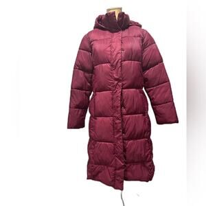Falls Creek Long Solid Color Down Jacket Warm Winter Jacket Hooded Zipper M
